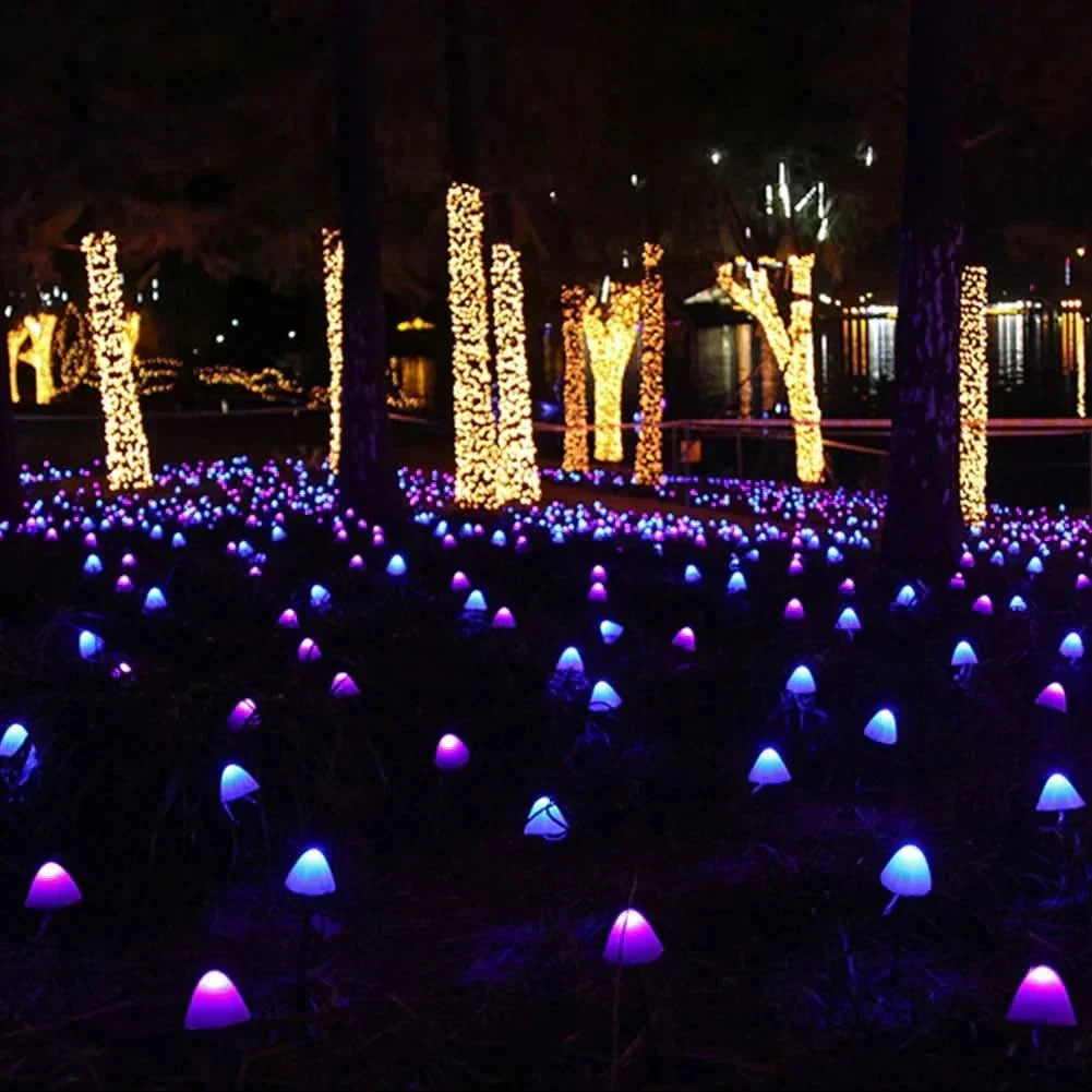 Outdoor String Lights Mushroom-Shaped Solar Warm White & Multicolor