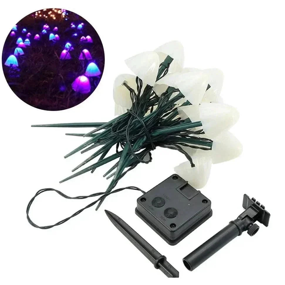 Outdoor String Lights Mushroom-Shaped Solar Warm White & Multicolor