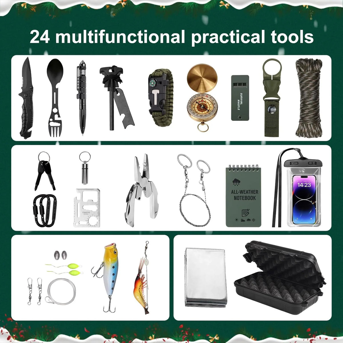 Outdoor Survival Advent Calendar 24-Piece Camping Gear Set
