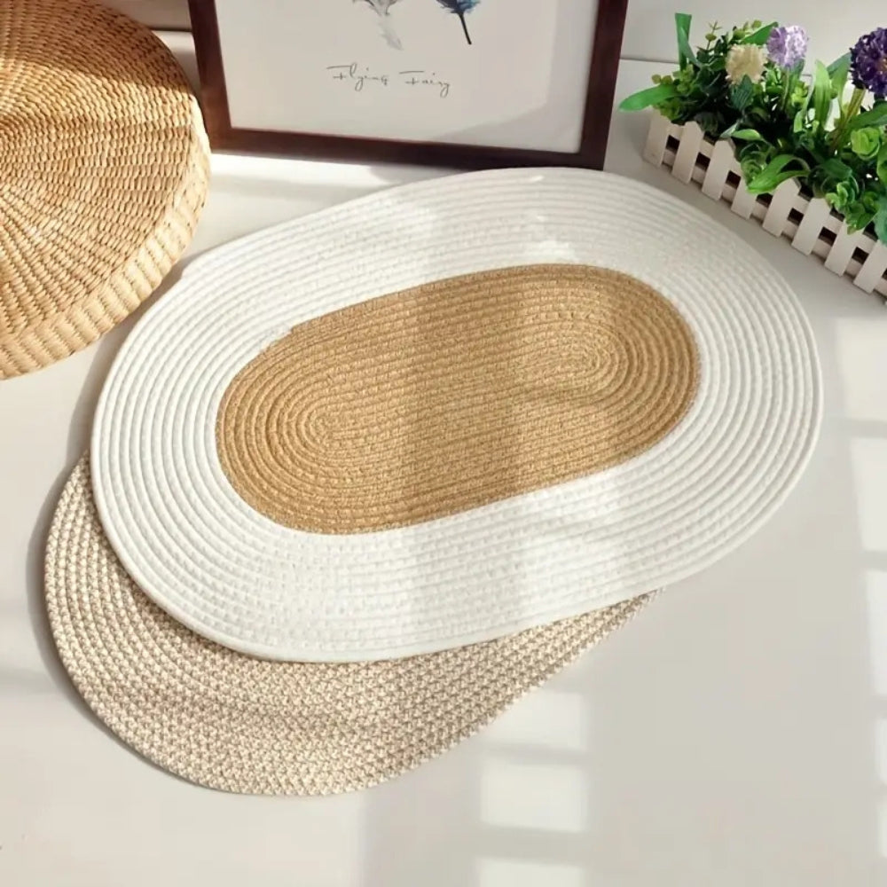Oval Door Mat Braided Hemp Handmade & Hand Washable