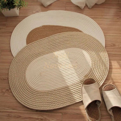 Oval Door Mat Braided Hemp Handmade & Hand Washable