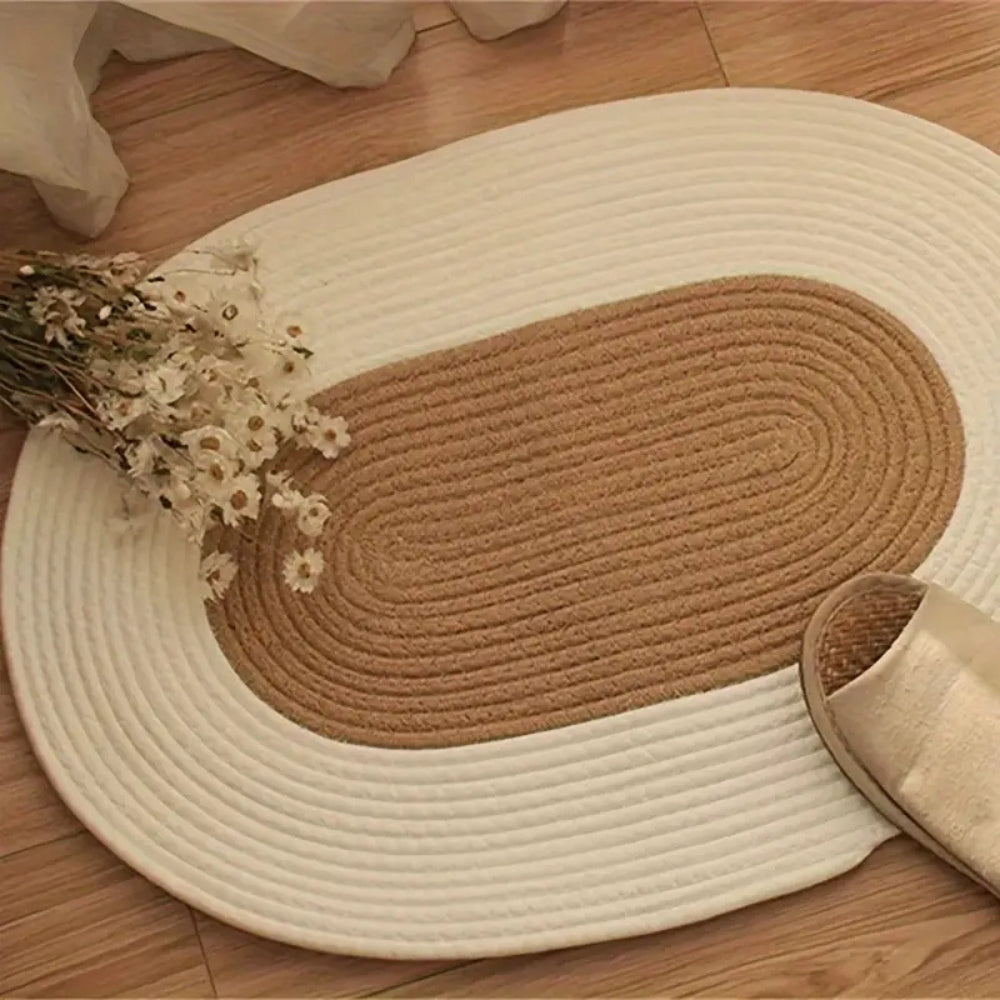 Oval Door Mat Braided Hemp Handmade & Hand Washable