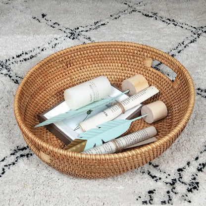 Oval Serving Tray Handwoven Rattan Built-In Handles