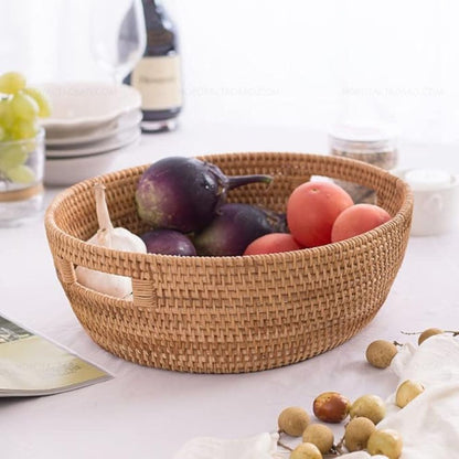 Oval Serving Tray Handwoven Rattan Built-In Handles