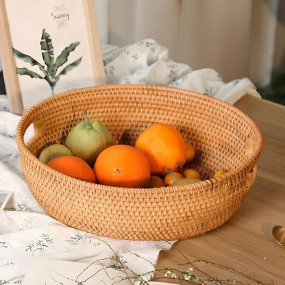 Oval Serving Tray Handwoven Rattan Built-In Handles