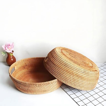 Oval Serving Tray Handwoven Rattan Built-In Handles