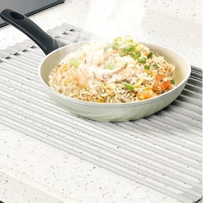 Over-Sink Dish Drying Rack Roll-Up Silicone Coated Stainless Steel