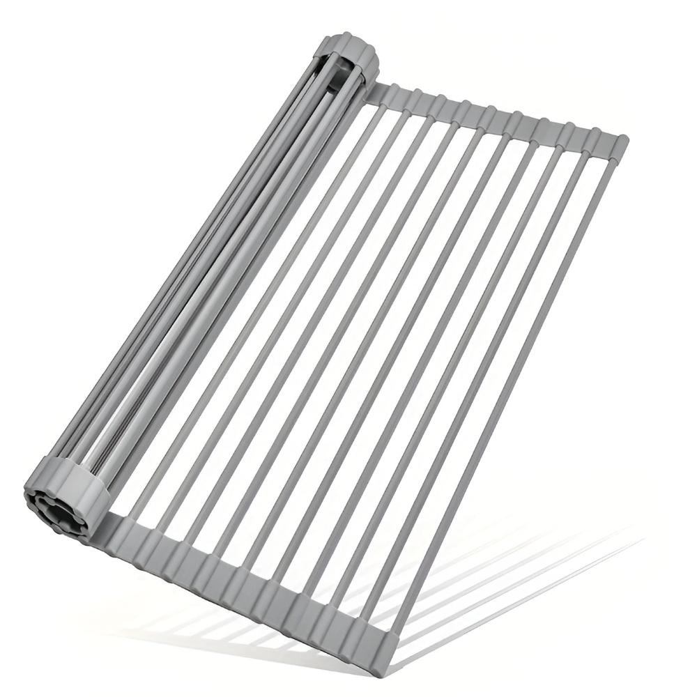 Over-Sink Dish Drying Rack Roll-Up Silicone Coated Stainless Steel