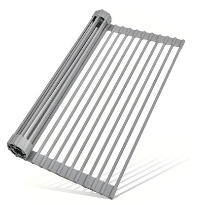 Over-Sink Dish Drying Rack Roll-Up Silicone Coated Stainless Steel