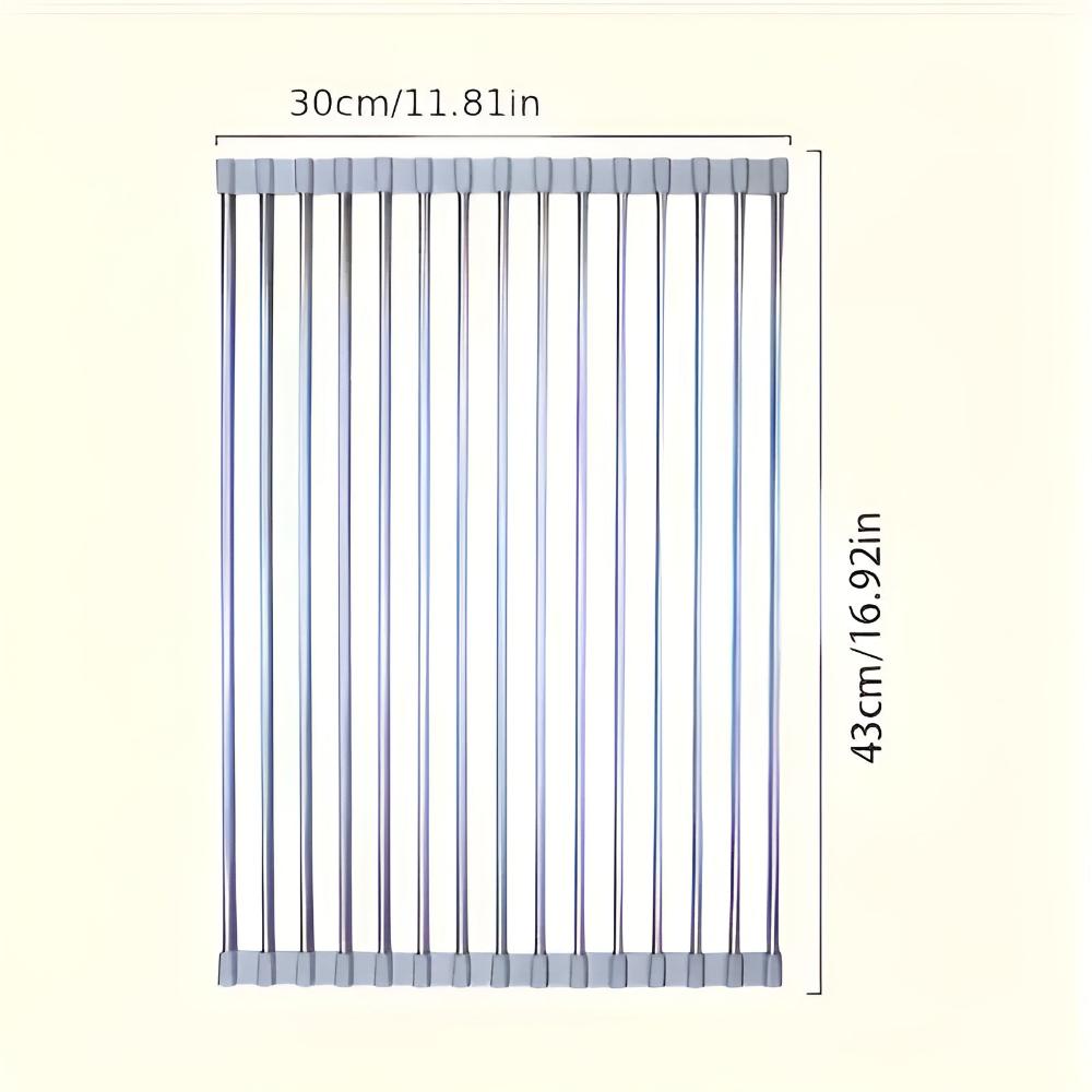 Over-Sink Dish Drying Rack Roll-Up Silicone Coated Stainless Steel