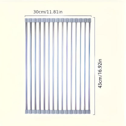 Over-Sink Dish Drying Rack Roll-Up Silicone Coated Stainless Steel