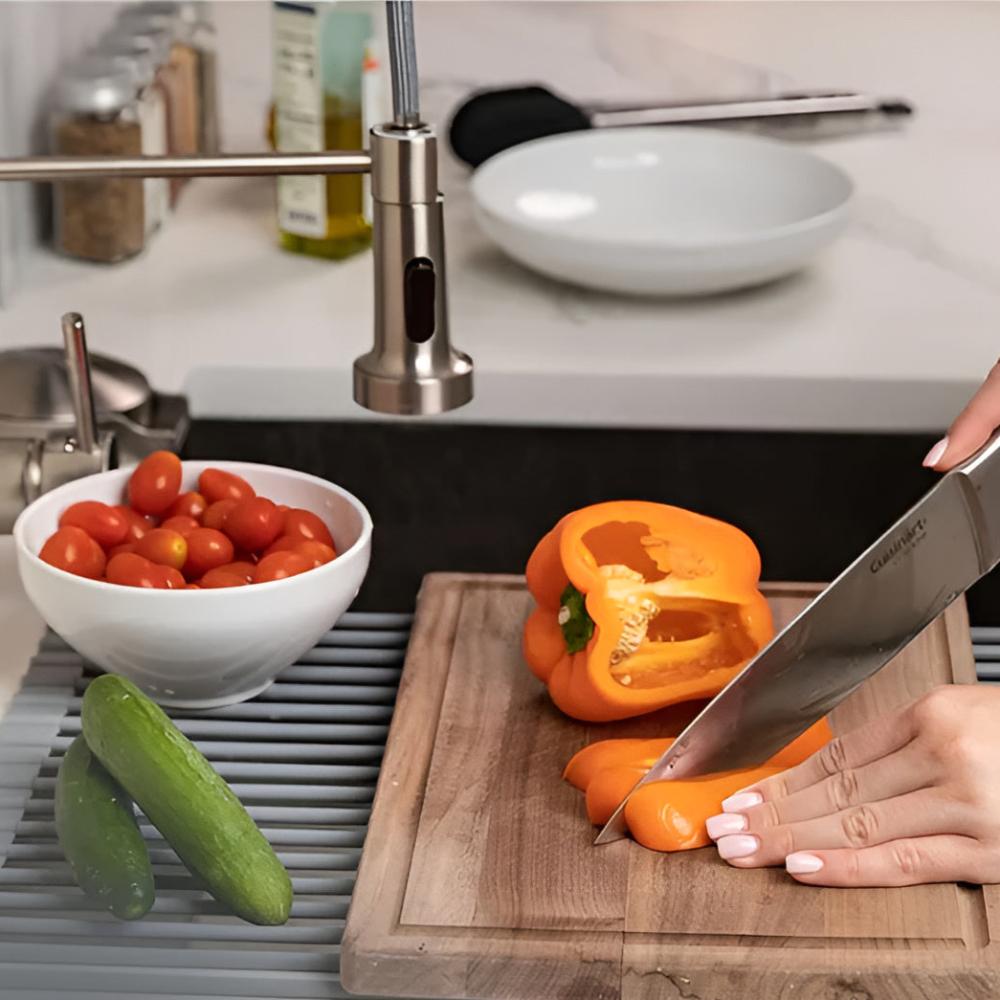 Over-Sink Dish Drying Rack Roll-Up Silicone Coated Stainless Steel