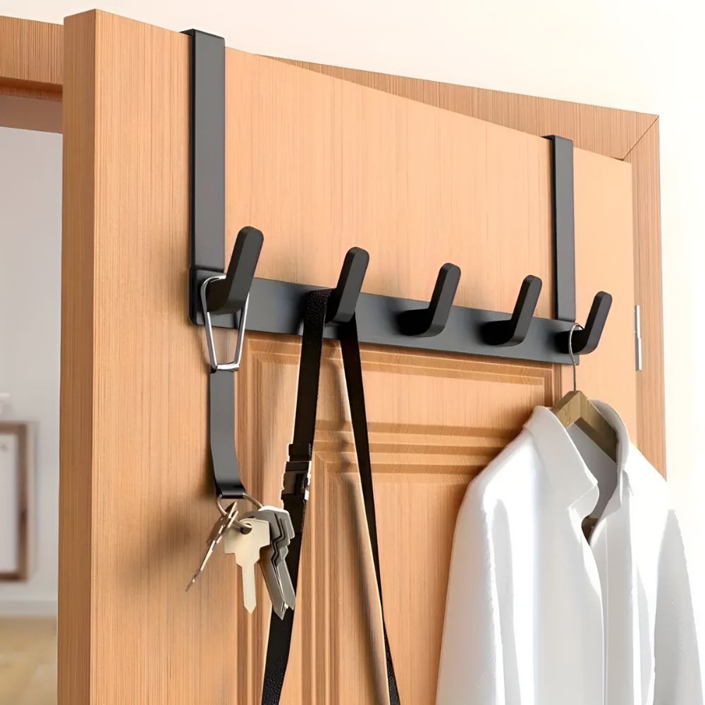 Over-The-Door Hook Rack Stainless Steel Tool-Free Five Hooks