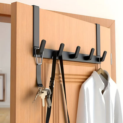 Over-The-Door Hook Rack Stainless Steel Tool-Free Five Hooks