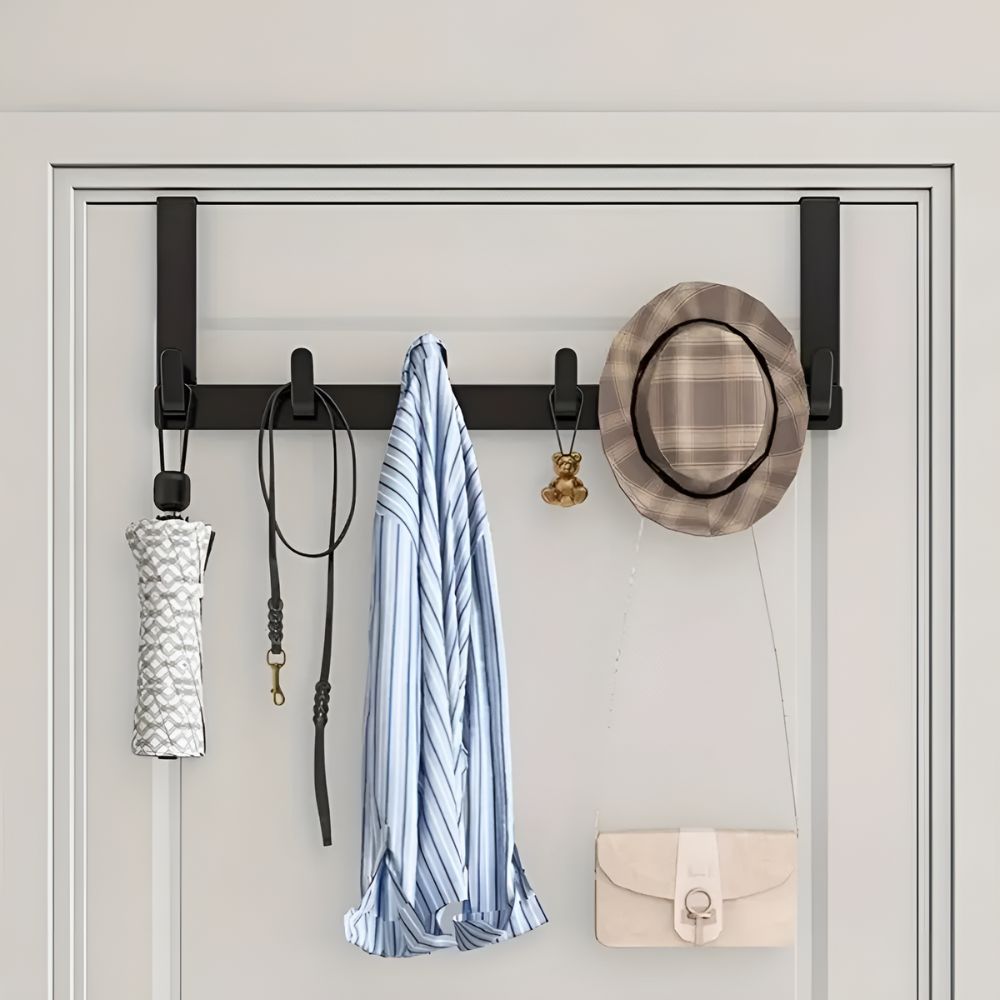 Over-The-Door Hook Rack Stainless Steel Tool-Free Five Hooks