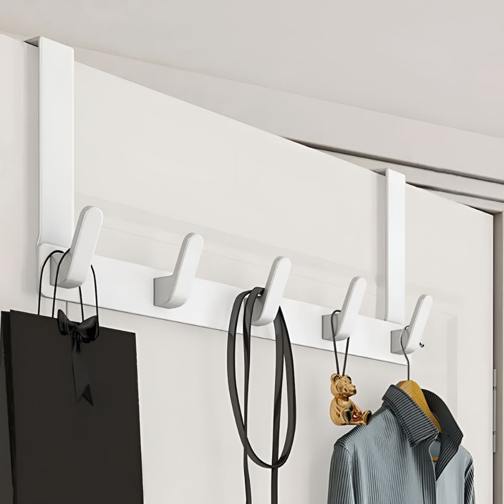 Over-The-Door Hook Rack Stainless Steel Tool-Free Five Hooks