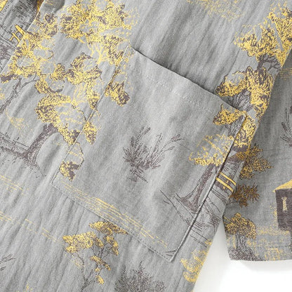 Pajama Set Pure Cotton Kimono Style Watercolor Print