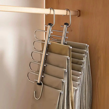Pants Hanger Stainless Steel Multi-Bar Rotating Hooks Space-Saving