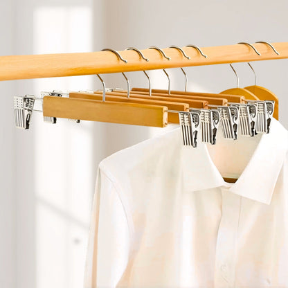 Pants Hangers Solid Wood Stainless Steel Clips 10 Pack