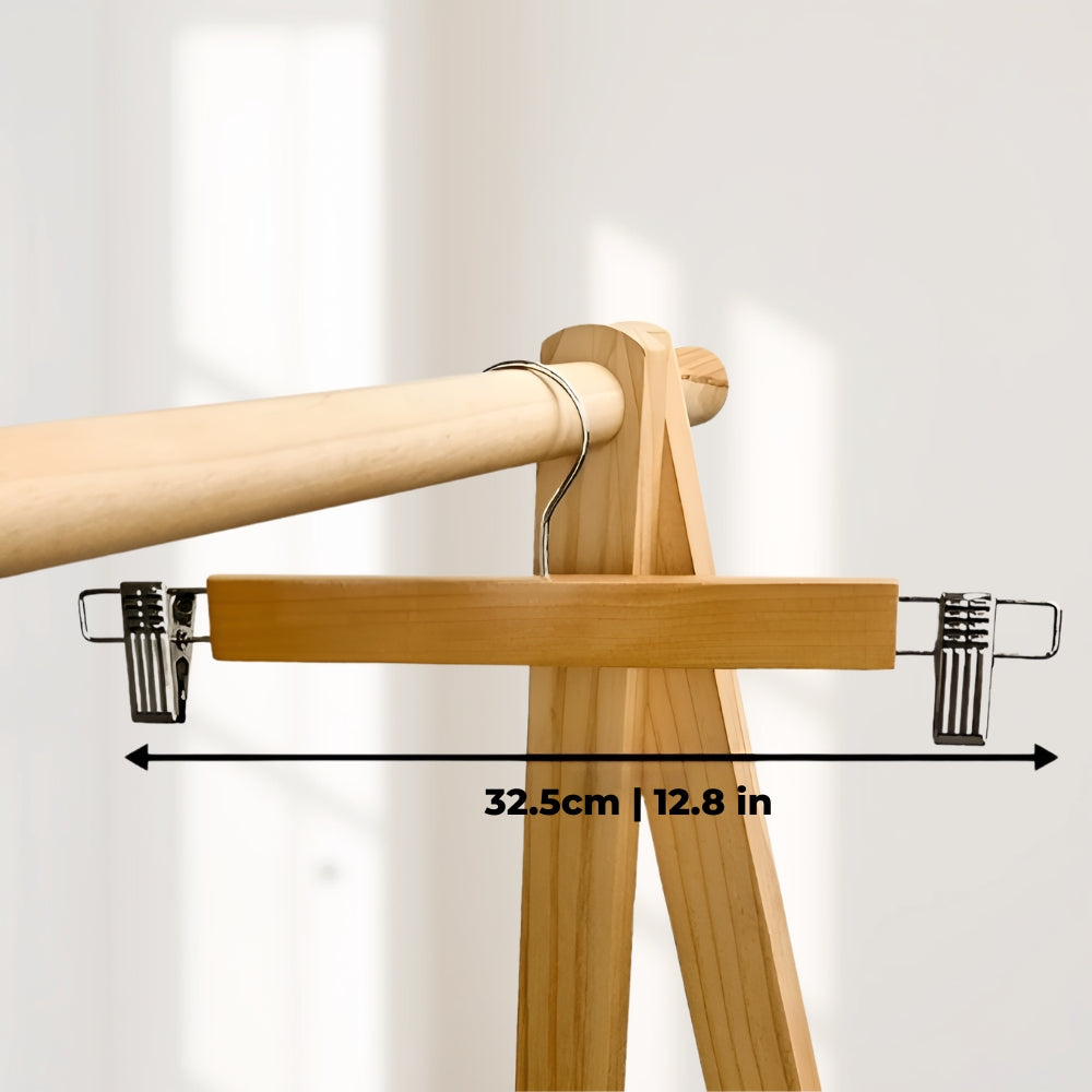 Pants Hangers Solid Wood Stainless Steel Clips 10 Pack