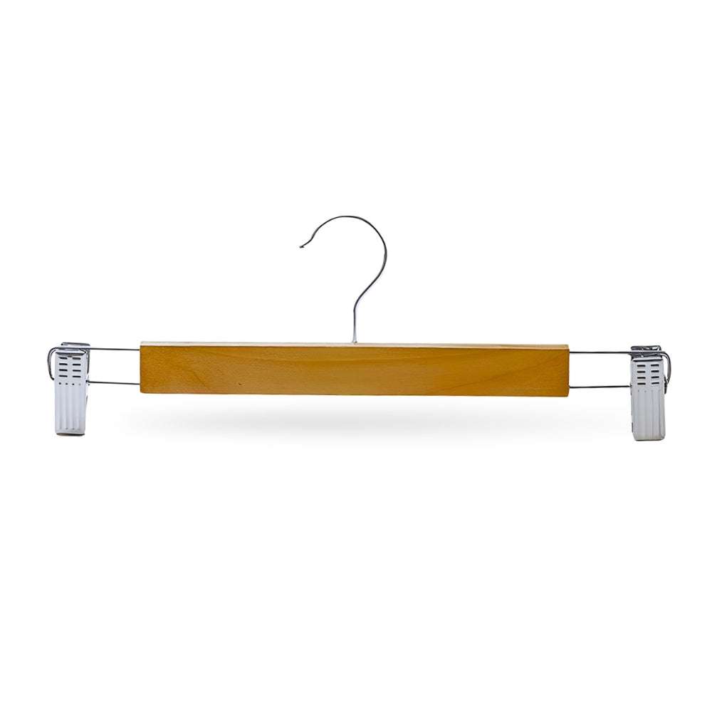 Pants Hangers Solid Wood Stainless Steel Clips 10 Pack