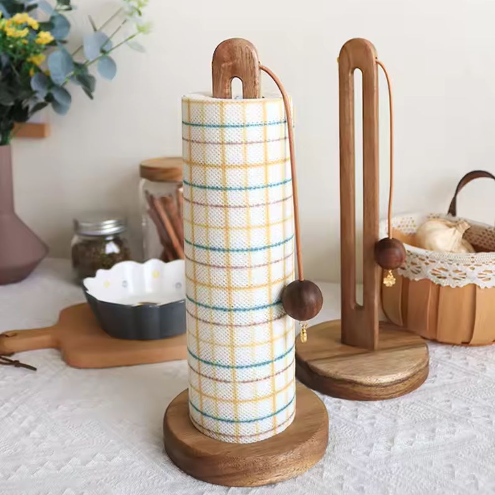 Paper Towel Holder Acacia Wood Anti-Slip & Roll Stopper