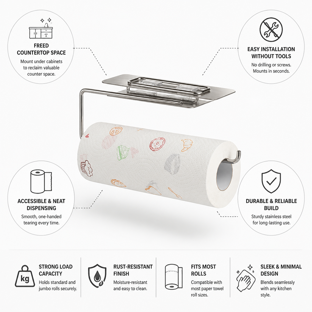 Paper Towel Holder Under-Cabinet Tool-Free Mount