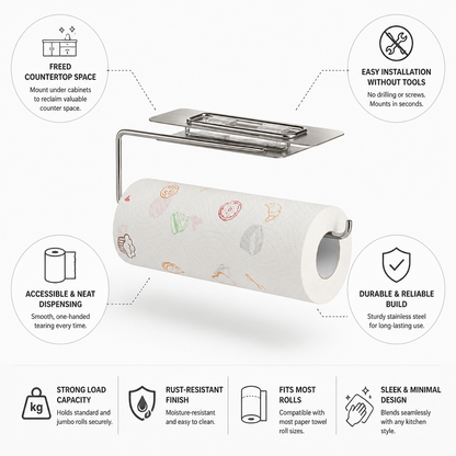 Paper Towel Holder Under-Cabinet Tool-Free Mount