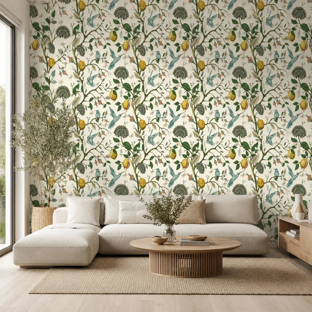 Peel-and-Stick Wallpaper Lemon Bluebird Self-Adhesive Removable