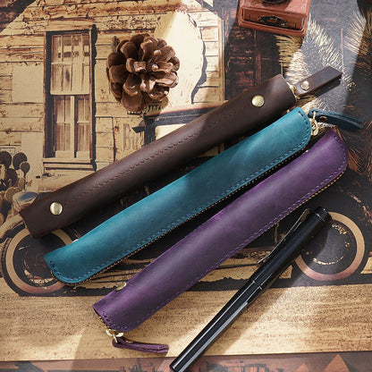 Pencil Case Leather Zipper Closure Compact Design