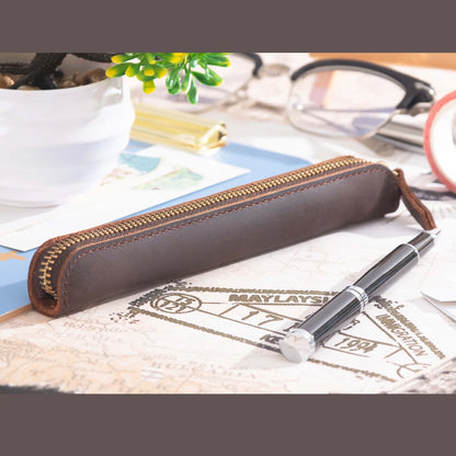 Pencil Case Leather Zipper Closure Compact Design