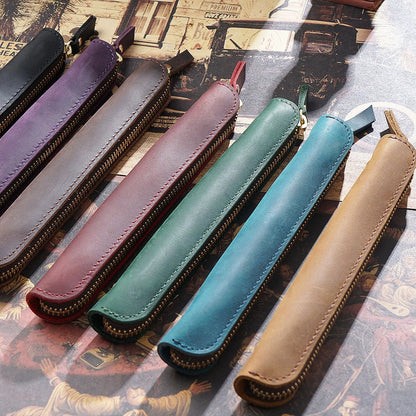 Pencil Case Leather Zipper Closure Compact Design