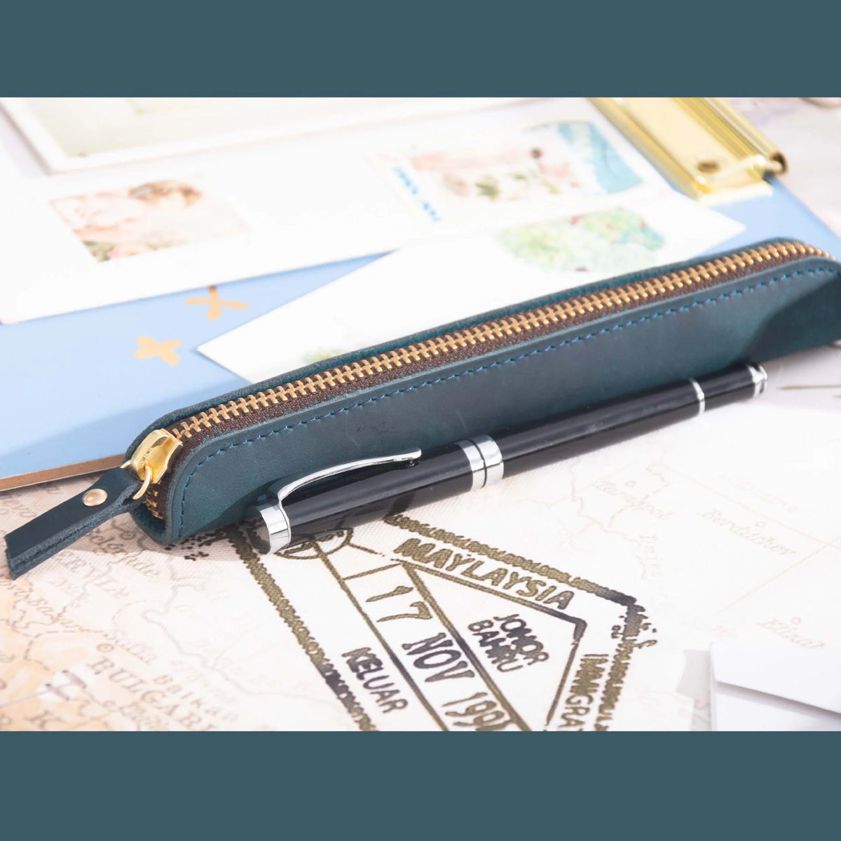 Pencil Case Leather Zipper Closure Compact Design