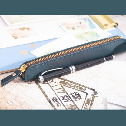 Pencil Case Leather Zipper Closure Compact Design