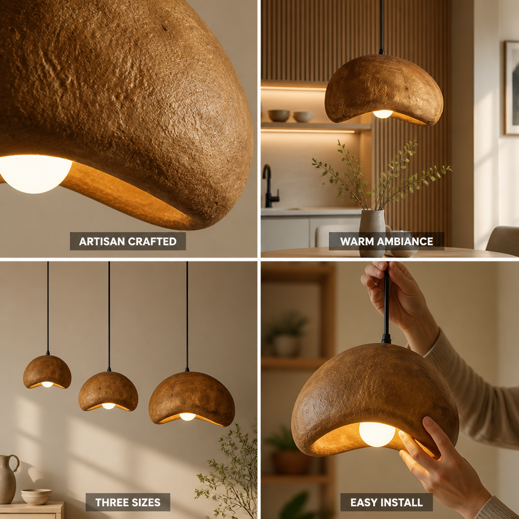 Pendant Lamp Handcrafted Ceramic & Metal Gold Finish