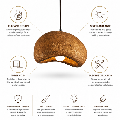 Pendant Lamp Handcrafted Ceramic & Metal Gold Finish