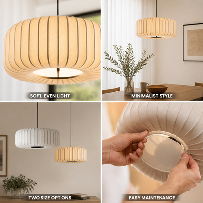Pendant Lamp Handcrafted Fabric Shade Soft Diffused Light