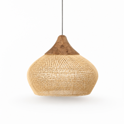 Pendant Lamp Handwoven Rattan Wooden Canopy