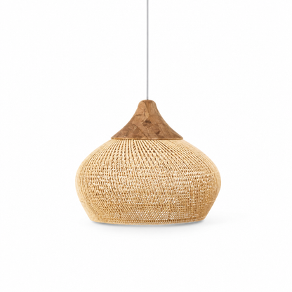 Pendant Lamp Handwoven Rattan Wooden Canopy