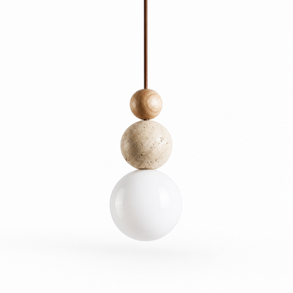 Pendant Lamp Japandi Wood & Stone Warm Light