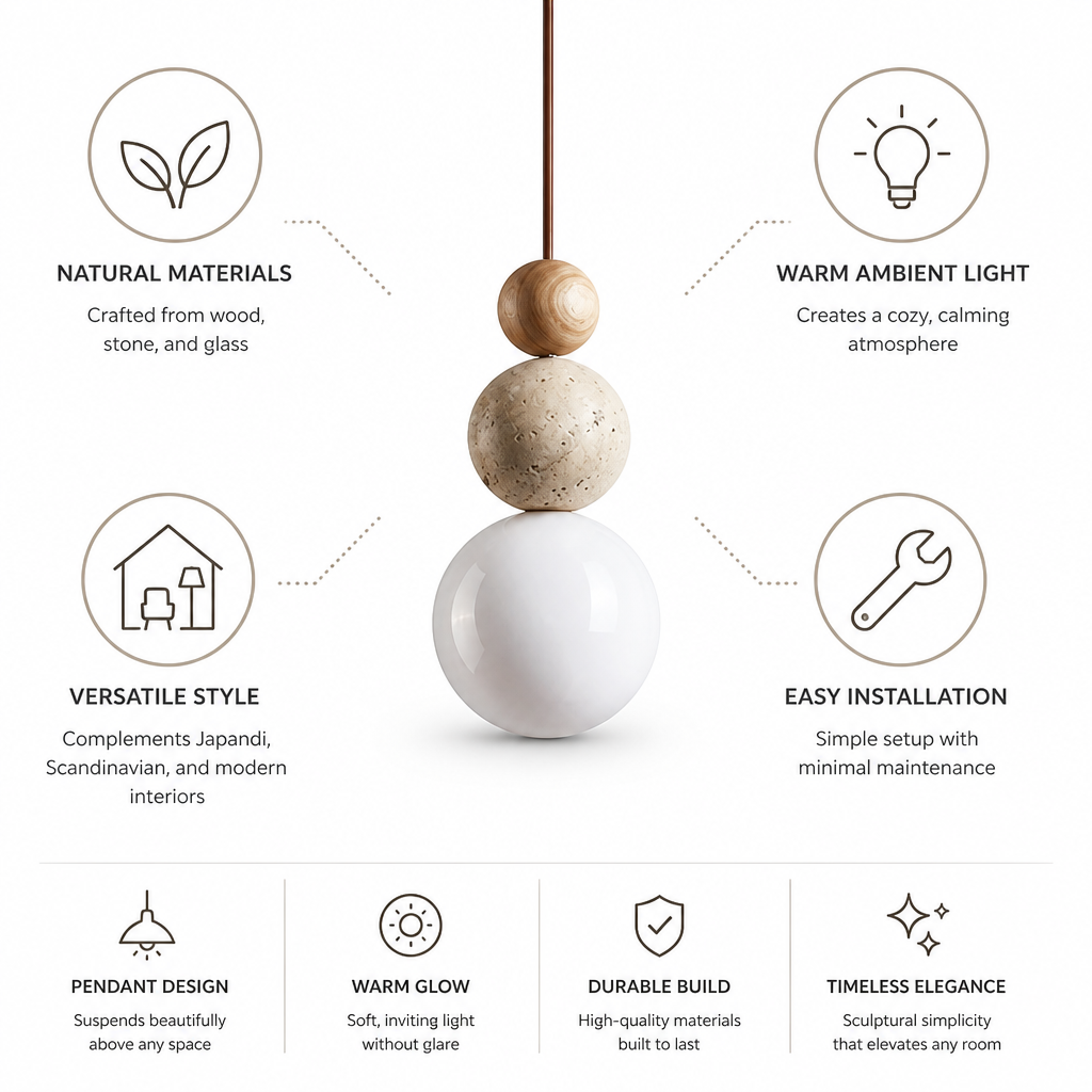 Pendant Lamp Japandi Wood & Stone Warm Light