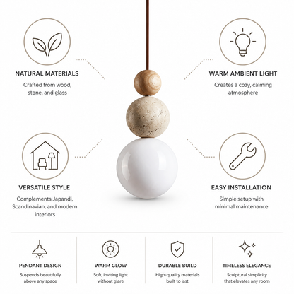 Pendant Lamp Japandi Wood & Stone Warm Light
