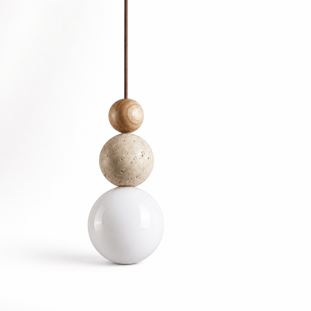 Pendant Lamp Japandi Wood & Stone Warm Light