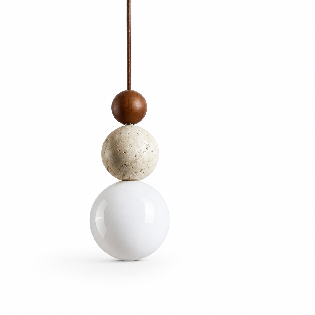 Pendant Lamp Japandi Wood & Stone Warm Light