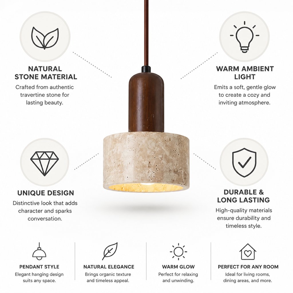 Pendant Lamp Natural Travertine Stone Warm Ambient Light