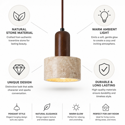 Pendant Lamp Natural Travertine Stone Warm Ambient Light