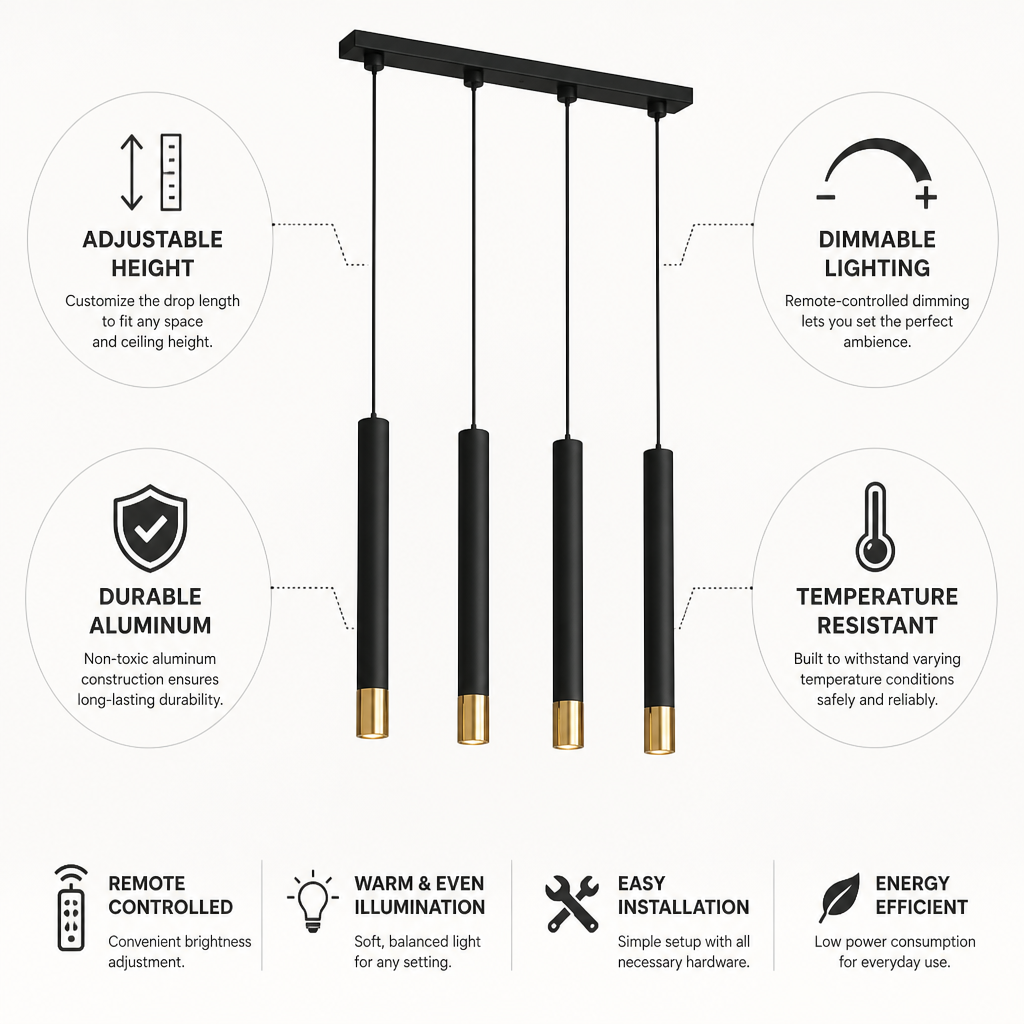 Pendant Light Adjustable Height & Dimmable Aluminum
