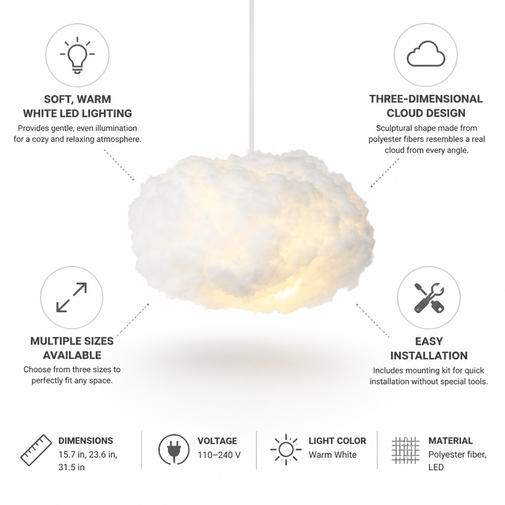Pendant Light Cloud-Shaped Warm White LED