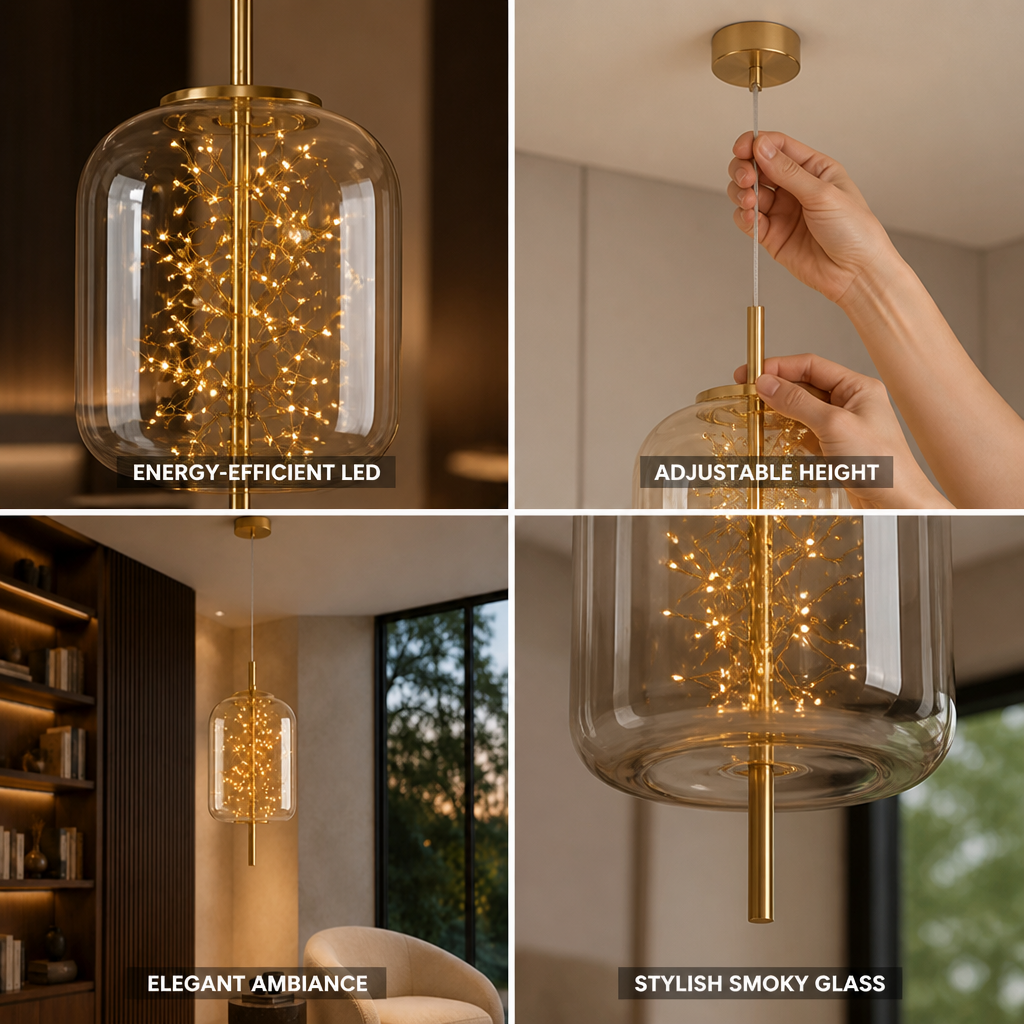 Pendant Light Energy-Efficient LED Smoky Glass Adjustable Wire