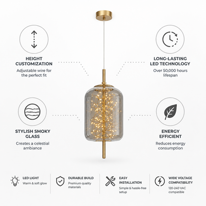 Pendant Light Energy-Efficient LED Smoky Glass Adjustable Wire